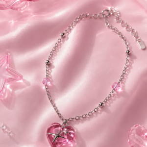 Pink Crystal Heart Necklace